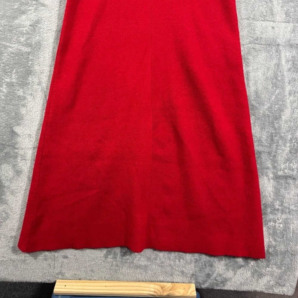 Ryan Roche Ribbed Knit Red Dress Lace Trim V-Neck Womens Small Knee Length - Picture 13 of 14
